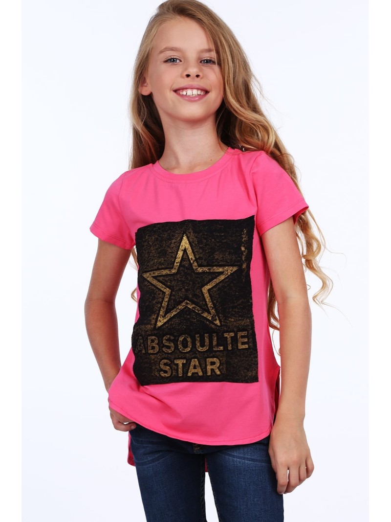 Girls\' T-shirt with a longer back, amaranth NDZ8209 - Online store - Boutique